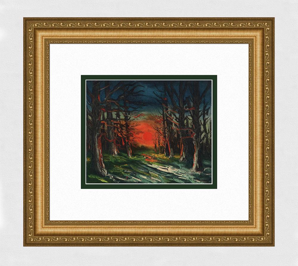 Maurice Vlaminck 1958 lithograph Sunset in the Forest: Maurice de Vlaminck. (1876-1958). Sunset in the Forest of Senonches. Color lithograph on wove paper after the original painting. 1958. Signed in the plate. Excellent. Legendary Atelier Mourlot. Image 