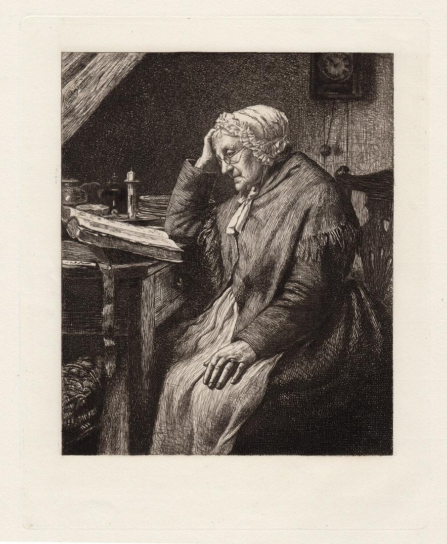 Norman Macbeth Fourscore Years 1886 etching: Norman Macbeth. (Scottish,1821-1888). Fourscore Years. Antique etching on thick laid paper after the original by master etcher Henry Macbeth-Raeburn (British, 1860-1947). 1886. Excellent. Image size 7