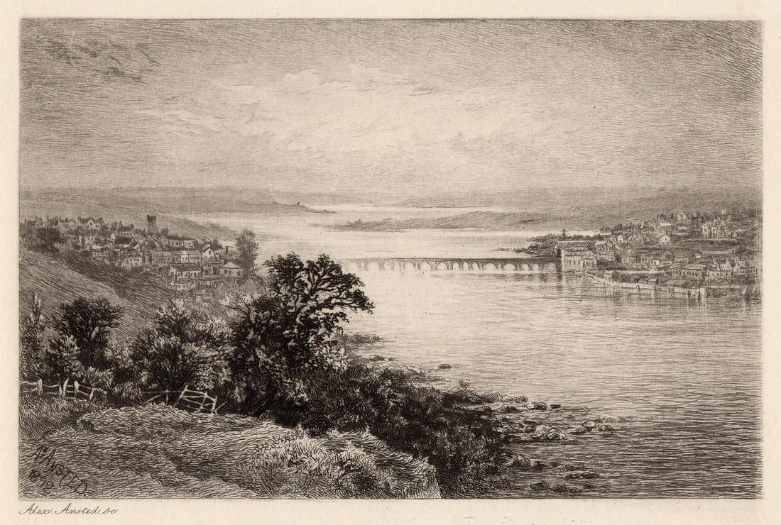 Alexander Ansted 1893 etching Bideford and the Torridge: Alexander Ansted. (William Alexander Ansted ) (c.1859 - 1948). Bideford and the Torridge. Antique Etching on thick wove paper from the original copper plate. 1893. Signed in the plate, lower left. Exc