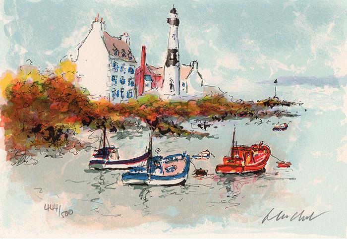 Urbain Huchet Doelan II lithograph signed: Urbain Huchet (French, 1930 - 2014). Doelan II. Original Color Lithograph on Arches Rag Paper. Hand Signed by the Artist Lower Right, Numbered in Pencil Lower Left. Excellent. Sheet Size 7 1/2 x 11 in
