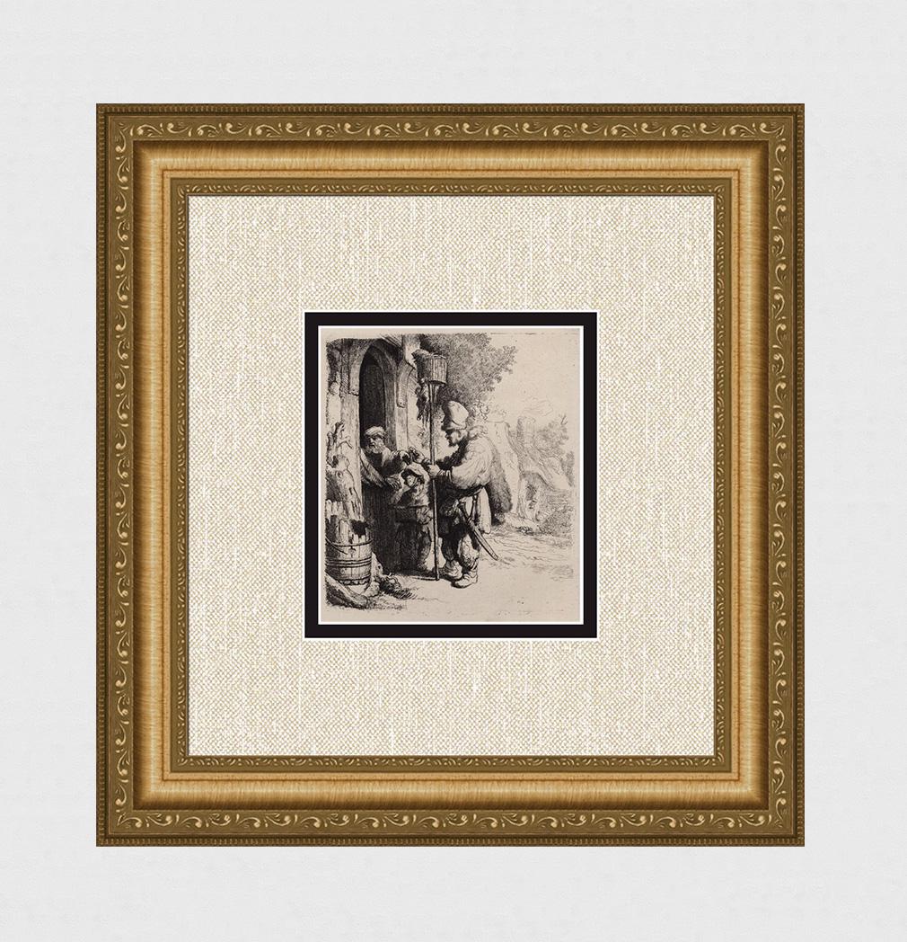 1800s REMBRANDT B121 The Rat Poison Peddler DURAND: After Rembrandt Harmenszoon Van Rijn (1606-1669). Title: The Rat Poison Peddler. Medium: Antique hand pulled copper plate etching on laid paper after the original by master etcher Amand Durand (1831 -