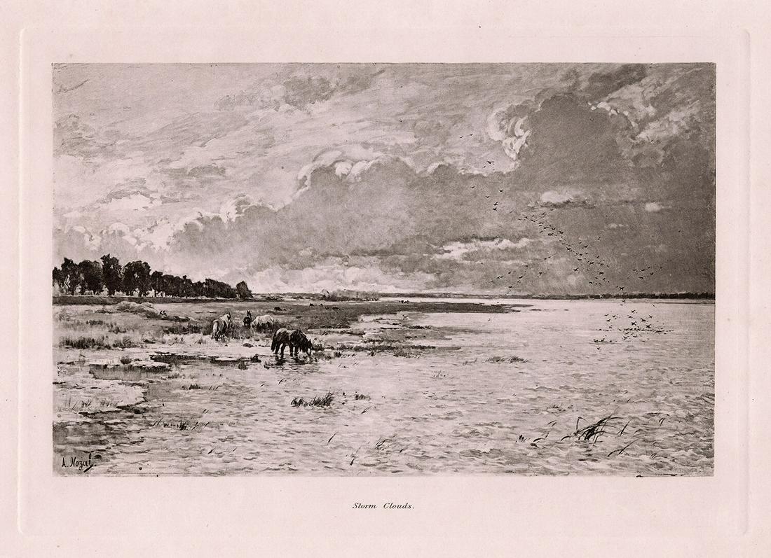 Alexander Nozal 1891 print Storm-Clouds signed: Alexander Nozal. (1852-1929). "Storm-Clouds". Antique Heliogravure on thick wove paper after the original. 1891. Signed in the plate. Excellent. Image size 7 3/4 x 11 1/4 inches. Approximately 16 x 18