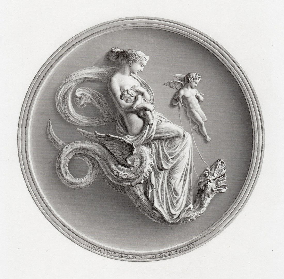 John Graham Lough Night's Swift Dragons cut the Clouds: John Graham Lough. (English, 1798-1876). Night's Swift Dragons cut the Clouds Full Fast. Antique engraving on wove paper after the original bas relief by master engraver William Callio Roffe (British,