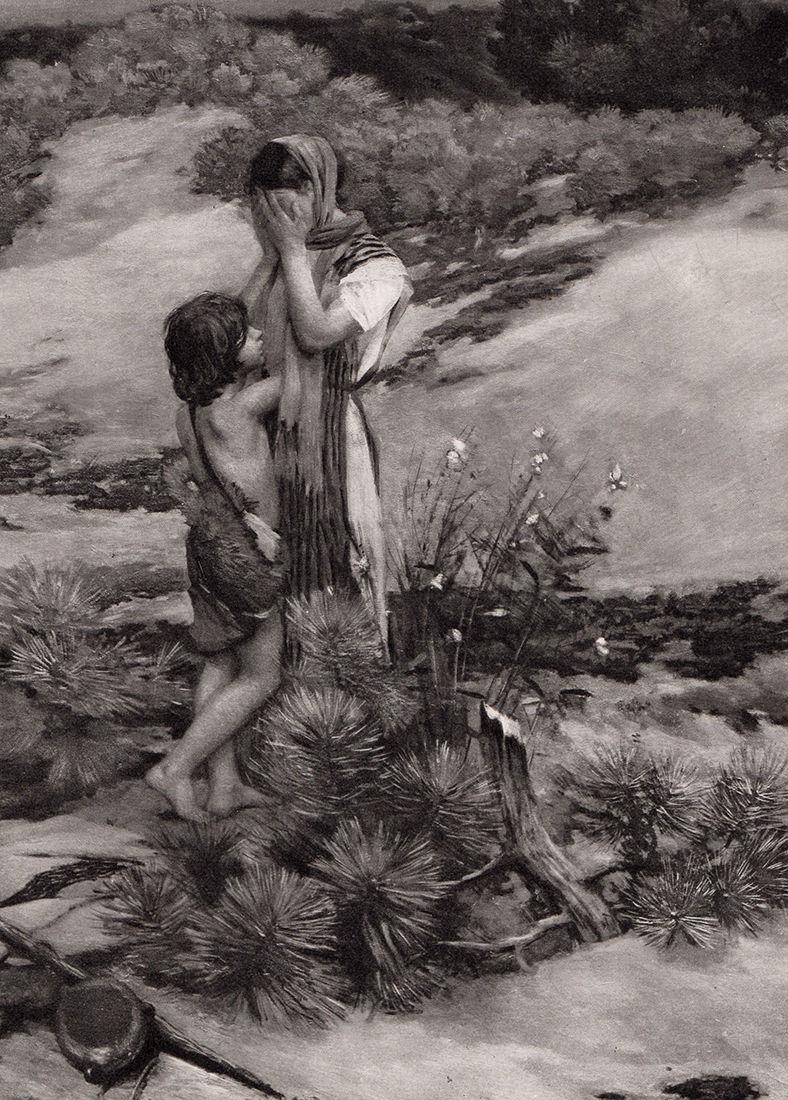 Jean Charles Cazin 1893 print Hagar and Ishmael signed: Jean Charles Cazin. (French, 1840-1901). Hagar and Ishmael. Antique Heliogravure on wove paper after the original oil on canvas by a Master Engraver. 1893. Signed in the plate. Excellent. Image Size 8