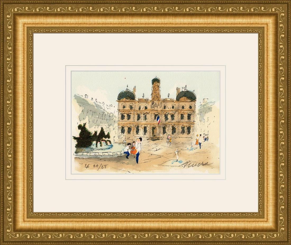 Urbain La Fontaine Bartholdi et la Mairie de Lyon: Urbain Huchet (French, 1930 - 2014) La Fontaine Bartholdi et la Mairie de Lyon. Color Lithograph on Arches rag paper. Hand Signed by the artist lower right, Numbered in pencil lower left We have Sever