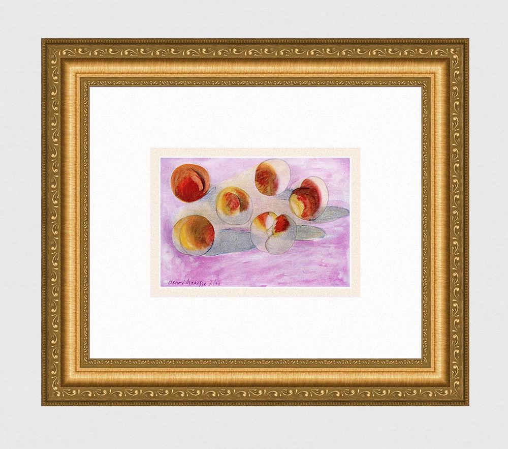 Henri Matisse 1945 print Peaches (Les Peches) signed: Henri Matisse. (1869-1954). Peaches (Les Peches). Color heliogravure after the original 1940 oil and pencil on canvas. 1945. Signed in the plate, lower left. Excellent. Teriade. Atelier Draeger Freres