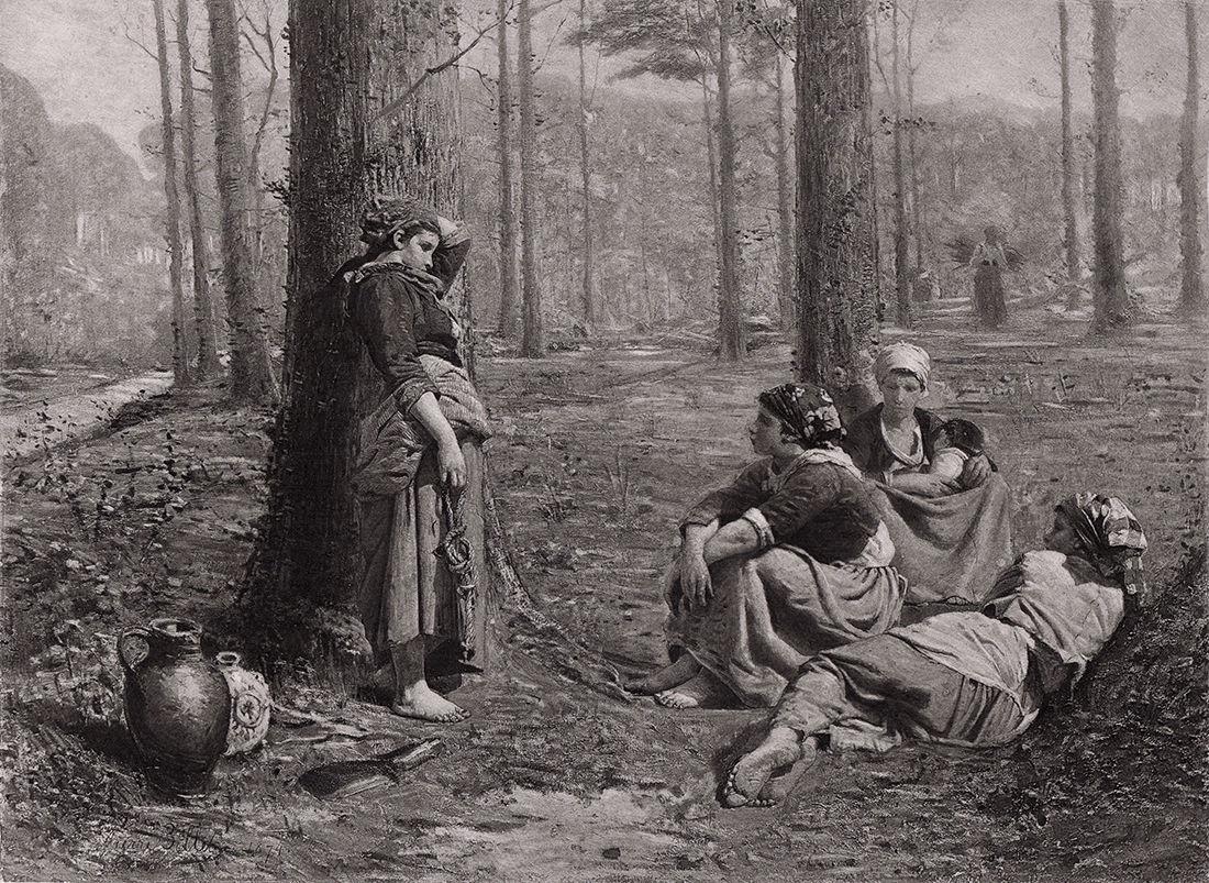 Pierre Billet Wood Gatherers print signed: Pierre Billet. (French, 1837-1922). Wood Gatherers. Antique Heliogravure on wove paper after the original by a Master Engraver. 1875. Signed in the plate, lower left. Excellent. Image size 7 1/8 x 9 5