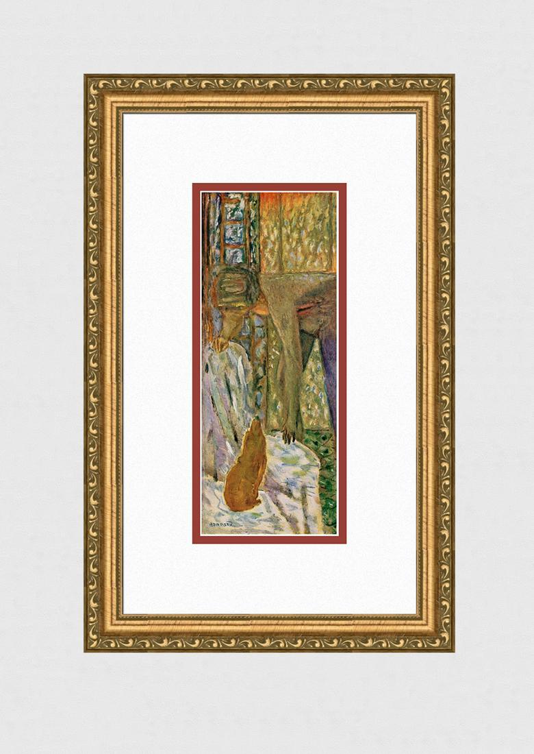 Pierre Bonnard Nu Au Chien (Nude with Dog) Atelier: Pierre Bonnard. (1867-1947). Nu Au Chien (Nude with Dog). 1947 Color heliogravure after the original oil on canvas. Atelier Draeger Freres. Signed in the Plate, lower left. Image Size 4 3/8 x 11 inche