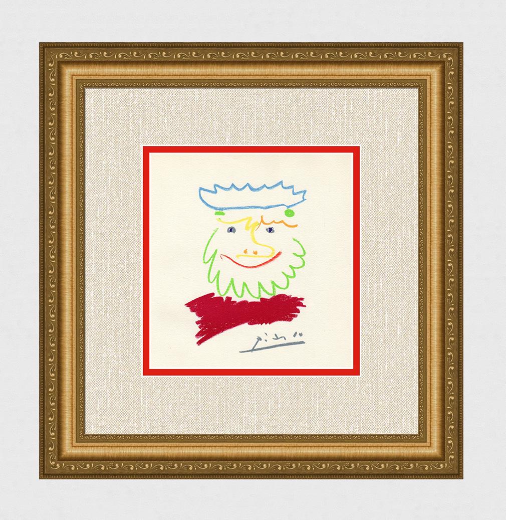 PABLO PICASSO 1962 Color Lithograph The King Limited: Pablo Picasso (1881 - 1973). The King. 1962 Color lithograph after the pastel on Guarro paper. Signed in the Plate. Limited to 2,135 examples. Las Ediciones de los Papele de Son Armandans. Image size 