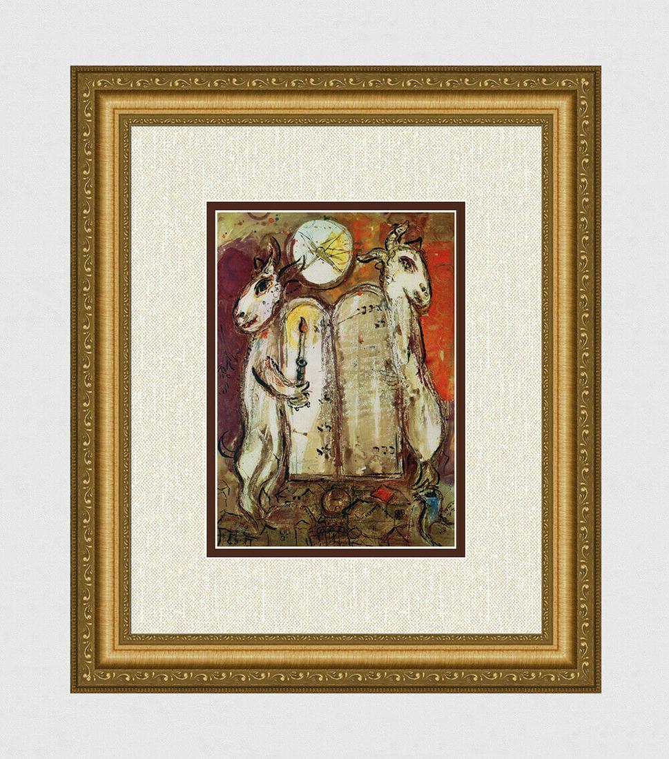 Marc Chagall The Ten Commandments 1962 Lithograph: Marc Chagall. The Ten Commandments. Color lithograph offset on wove paper after the original watercolor executed by Chagall in preparation for his legendary stained glass windows at the Hadassah Hebre