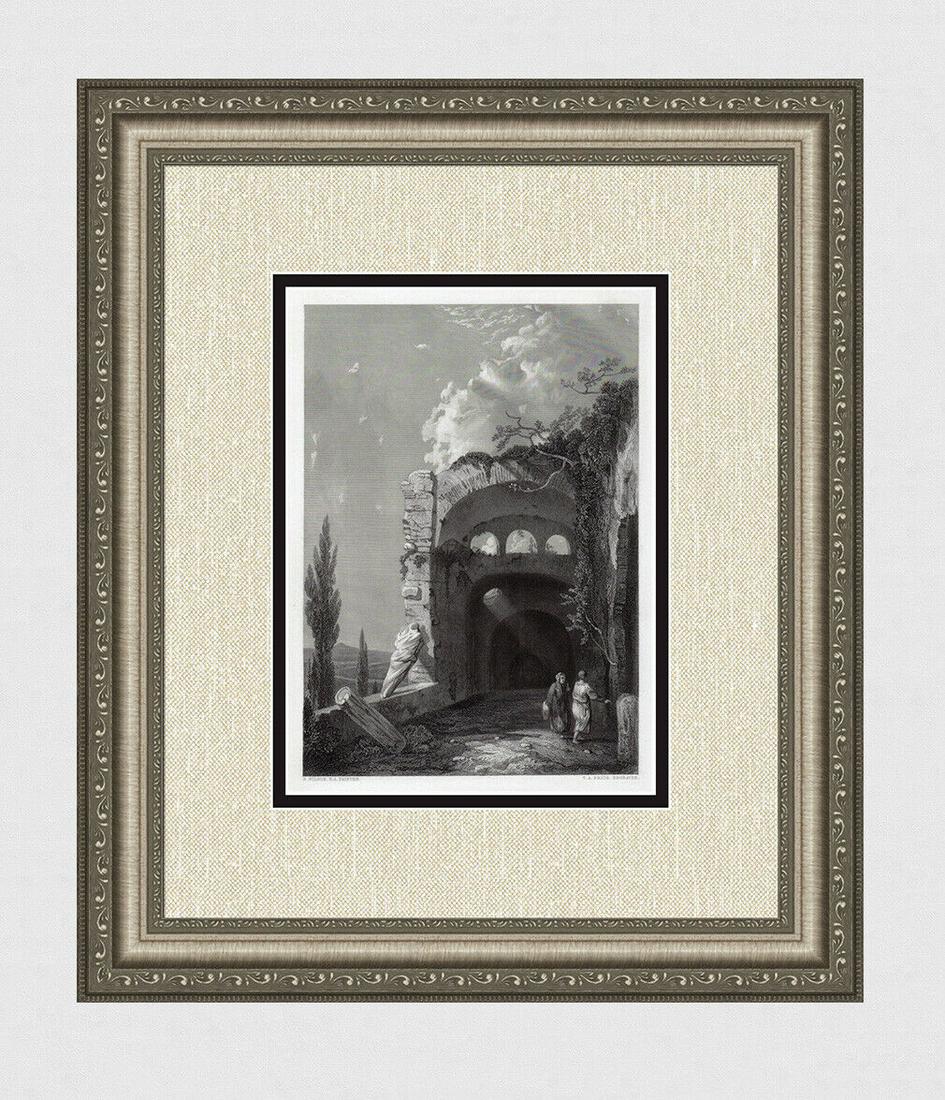 Richard Wilson Ruins in Italy (Maecenas' Villa, Tivoli,: Richard Wilson. Ruins in Italy (Maecenas' Villa, Tivoli, Italy). Antique steel engraving on wove paper after the original oil on canvas by master engraver Thomas Abiel Prior (British, 1809 â€“ 18