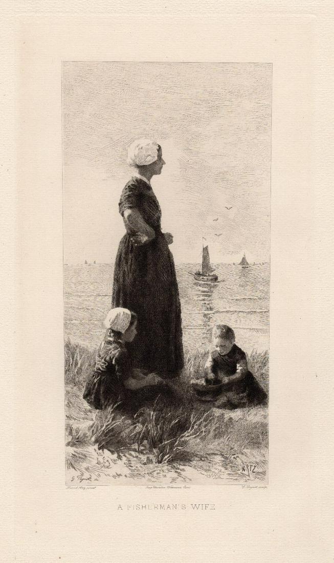 David Adolphe Constant Artz A Fisherman's Wife etching: David Adolphe Constant Artz. (Dutch, 1837-1890). A Fisherman's Wife. Antique etching on thick wove paper after the original by master etcher Mademoiselle Poynot. 1891. Signed in the plate. Excellent.