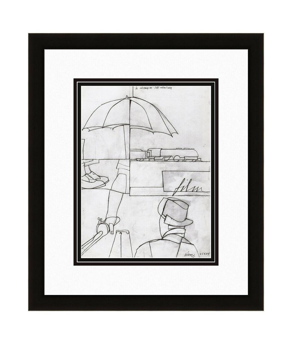 Valerio Adami The Mechanics of Adventure 1975 Print: Valerio Adami. The Mechanics of Adventure (La Meccanica Dell'Avventura). Antique heliogravure on wove paper after the original drawing. 1975. Signed in the plate. Maeght. Reference: DLM 214. Sheet siz