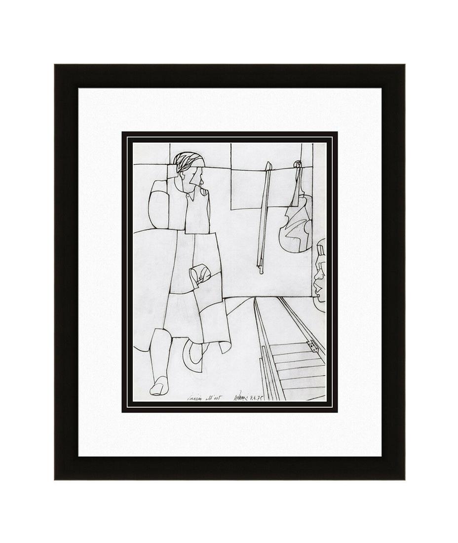 Valerio Adami Journey to the East (Viaggio All' Est): Valerio Adami. Journey to the East (Viaggio All' Est). Antique heliogravure on wove paper after the original drawing. 1975. Signed in the plate. Maeght. Reference: DLM 214. Sheet size 11 x 15 inches. 