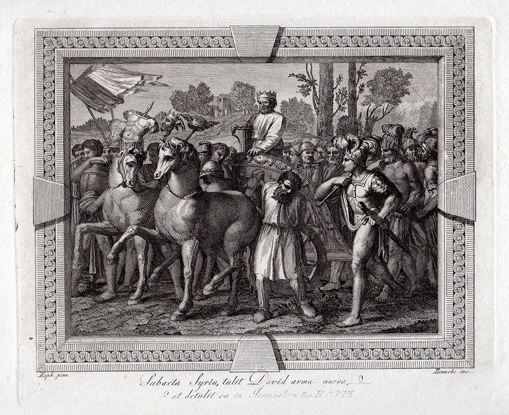 Raphael King David's Army 1788 engraving: Raphael. (1483-1520). King David's Army. Steel Engraving on Wove Paper by Master Engraver Bianchi after the Original Painting in the Vaults of the Vatican. 1788. Excellent. Image Size 7 5/8 x 9 3/8 in