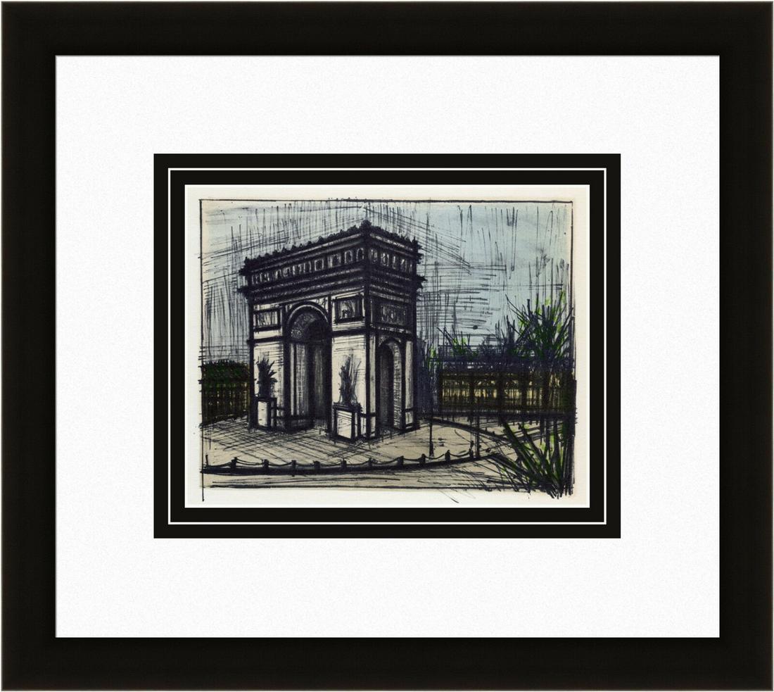 Bernard Buffet L'Arc de Triomphe 1967 lithograph: Bernard Buffet. (1928-1999). L'Arc de Triomphe. Color Lithograph on Wove Paper after the Original. 1967. Excellent. Atelier Mourlot. Image size 7 x 9 1/8 inches. Approximately 16 x 18 inches. This pie