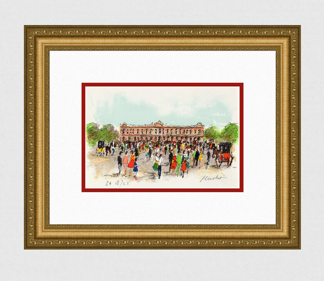 Urbain Huchet Ecole de Toulouse Lithograph Signed: Urbain Huchet. Ecole de Toulouse. Original color lithograph on Arches rag paper. Hand signed by the artist lower right, numbered in pencil lower left. Sheet size 7 1/2 x 11 inches. Framed dimensions: 