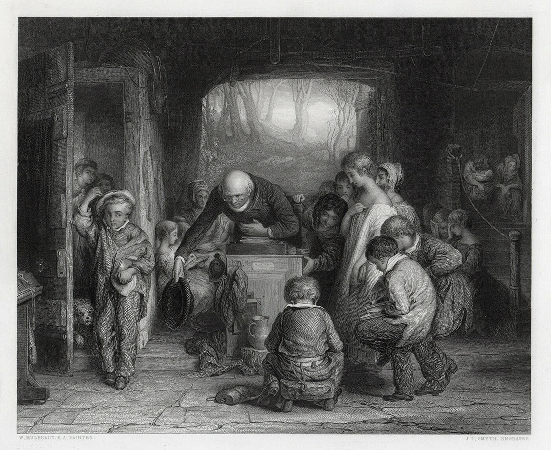 William Mulready The Last In 1850 engraving: William Mulready. (Irish, 1786-1863). The Last In. Antique engraving on wove paper after the original Oil paint on mahogany by master engraver John T. Smyth (British, 1819-1851). 1850. Signed in the p