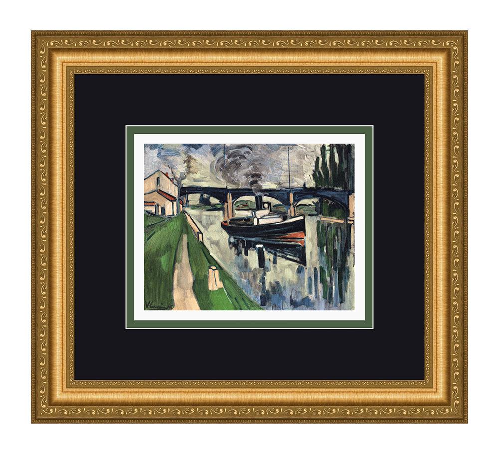 1958 Maurice de Vlaminck La Seine a Poissy lithograph: Maurice de Vlaminck. (1876-1958). La Seine a Poissy. Color lithograph on wove paper after the original 1908 painting. 1958. Signed in the plate. Excellent. Legendary Atelier Mourlot. Image Size 7 1/4 