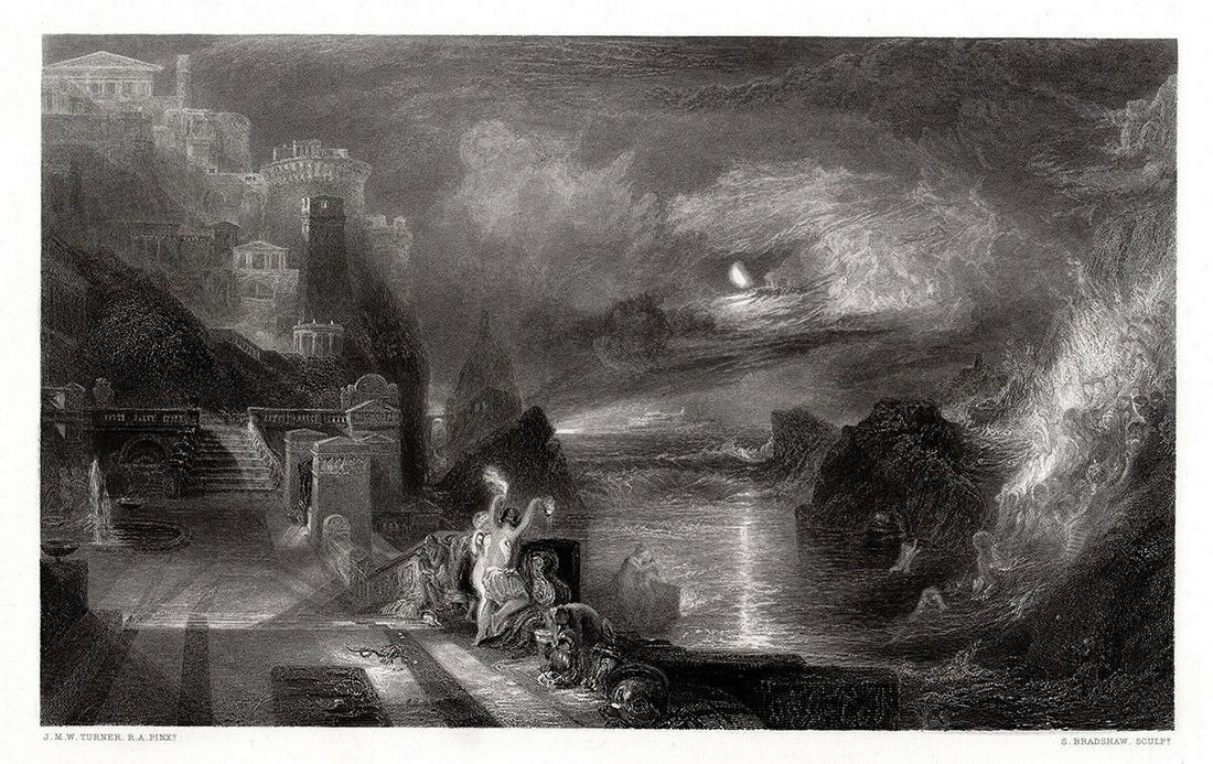 Joseph Mallord William Turner The Parting of Hero and: Joseph Mallord William Turner. (English, 1775-1851). The Parting of Hero and Leander - from the Greek of Musaeus. Antique engraving on wove paper after the original oil on canvas by master engraver Sa