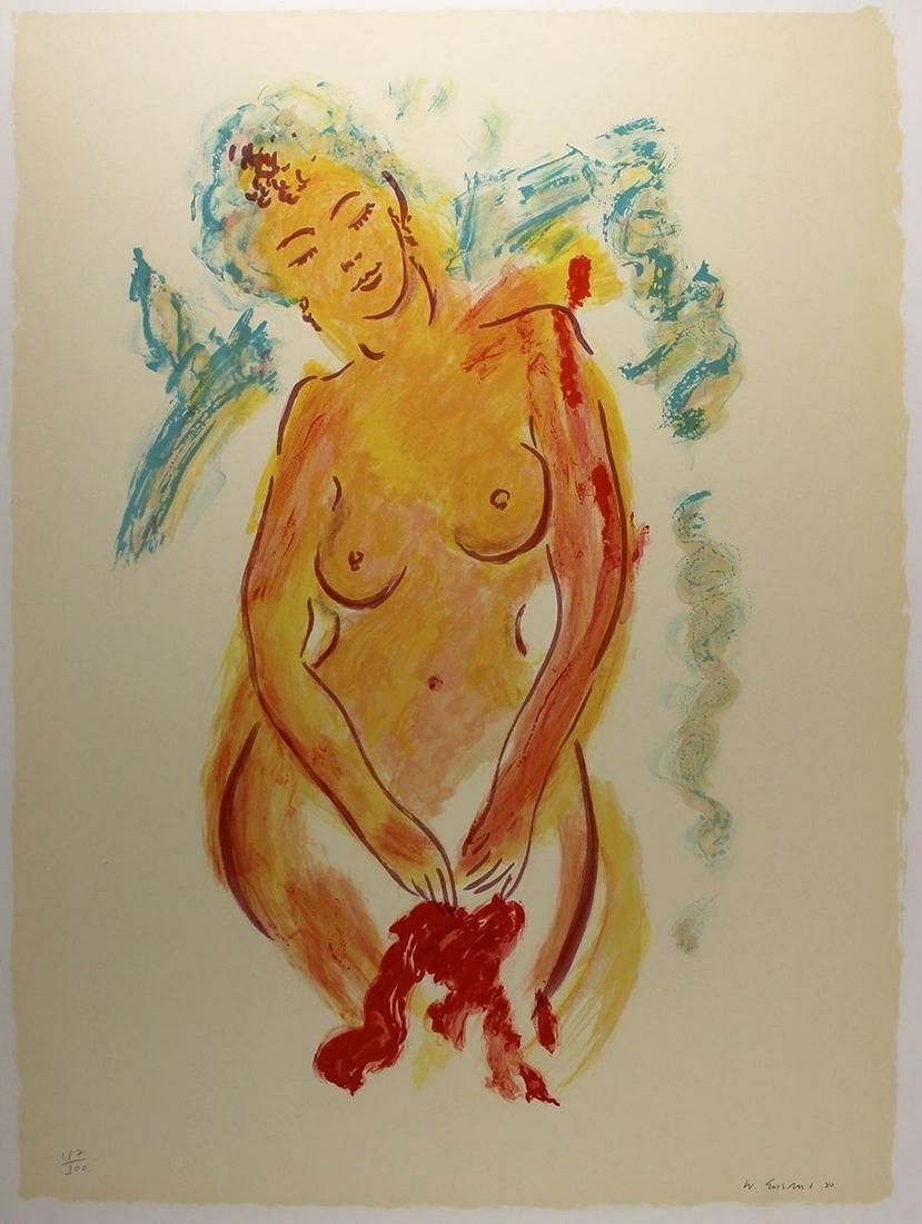 1980 Wayne Ensrud Nude with Flowers lithograph signed: Wayne Ensrud. (1934-). Nude with Flowers. Original Color Lithograph. 1980. Hand Signed and numbered by the artist in Pencil. Excellent. 22 x 30 inches This artwork is accompanied by a Gallery Certific