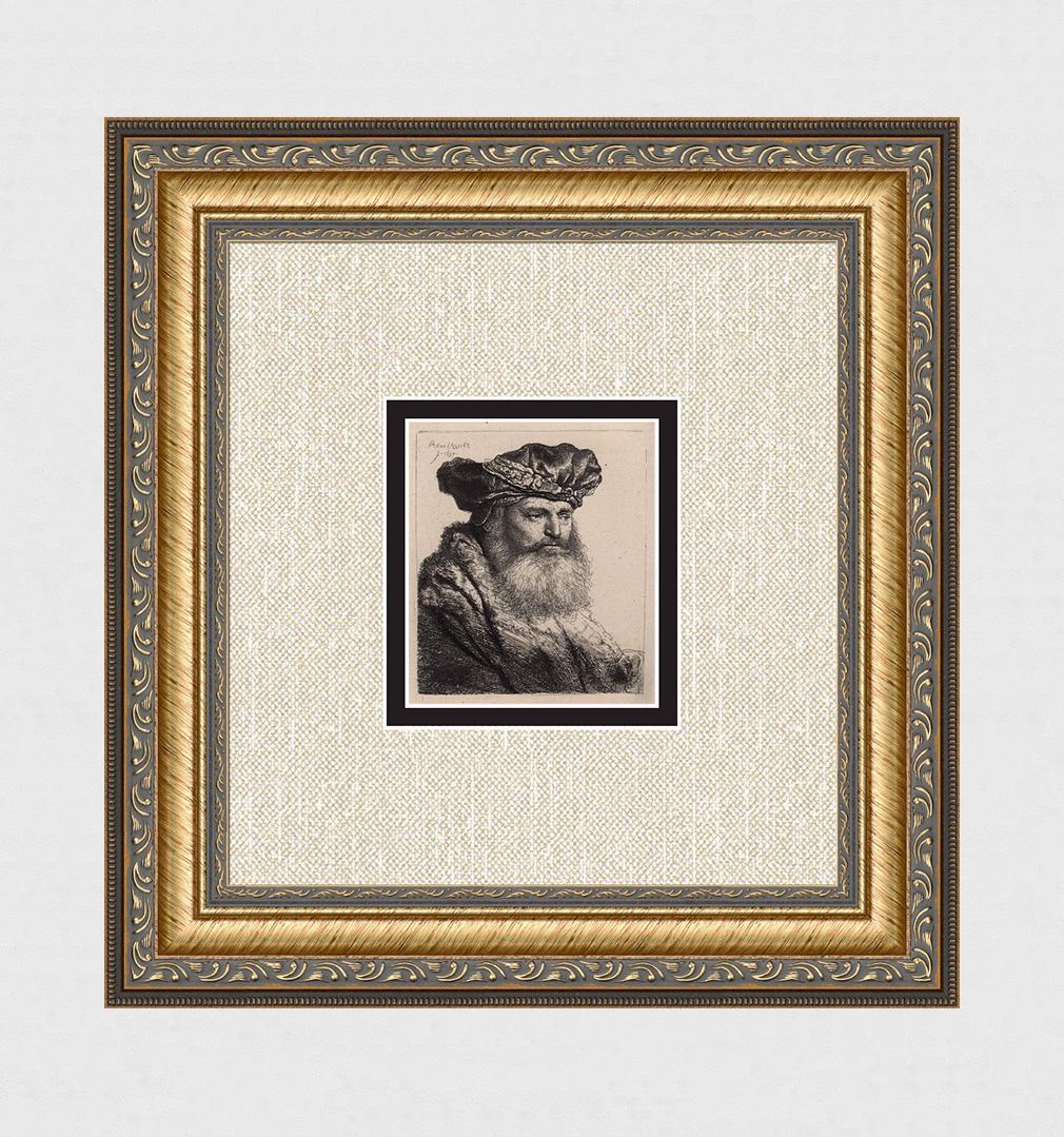 1800s REMBRANDT B313 Etching SIGNED Bearded Man in a (1 of 3)