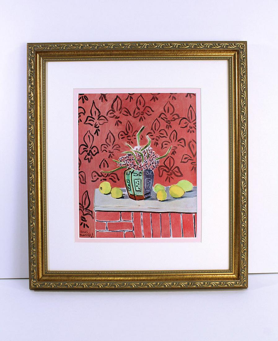 Henri Matisse Lemons On Pink Fleur De Lis Background: Henri Matisse. (1869-1954). Lemons On Pink Fleur De Lis Background (Citrons Sur Fond Rose Fleurdelise). Color heliogravure after the original painting. 1945. Signed in the plate, lower left. Excellent