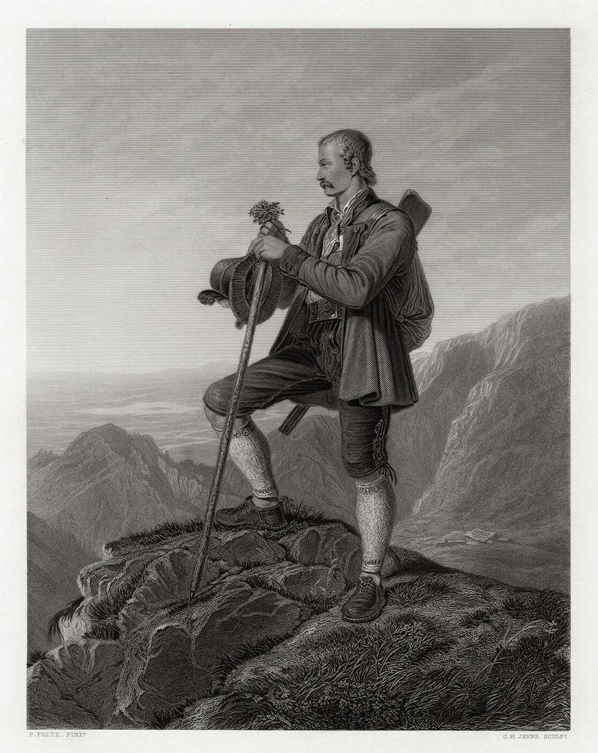 Benjamin West The JÃ¤ger (The Hunter) 1857 engraving: Benjamin West. (1738 - 1820). The JÃ¤ger (The Hunter). Antique engraving on wove paper after the original by master engraver Charles Henry Jeens (English, 1827-1879). 1857. Signed in the plate. Exce
