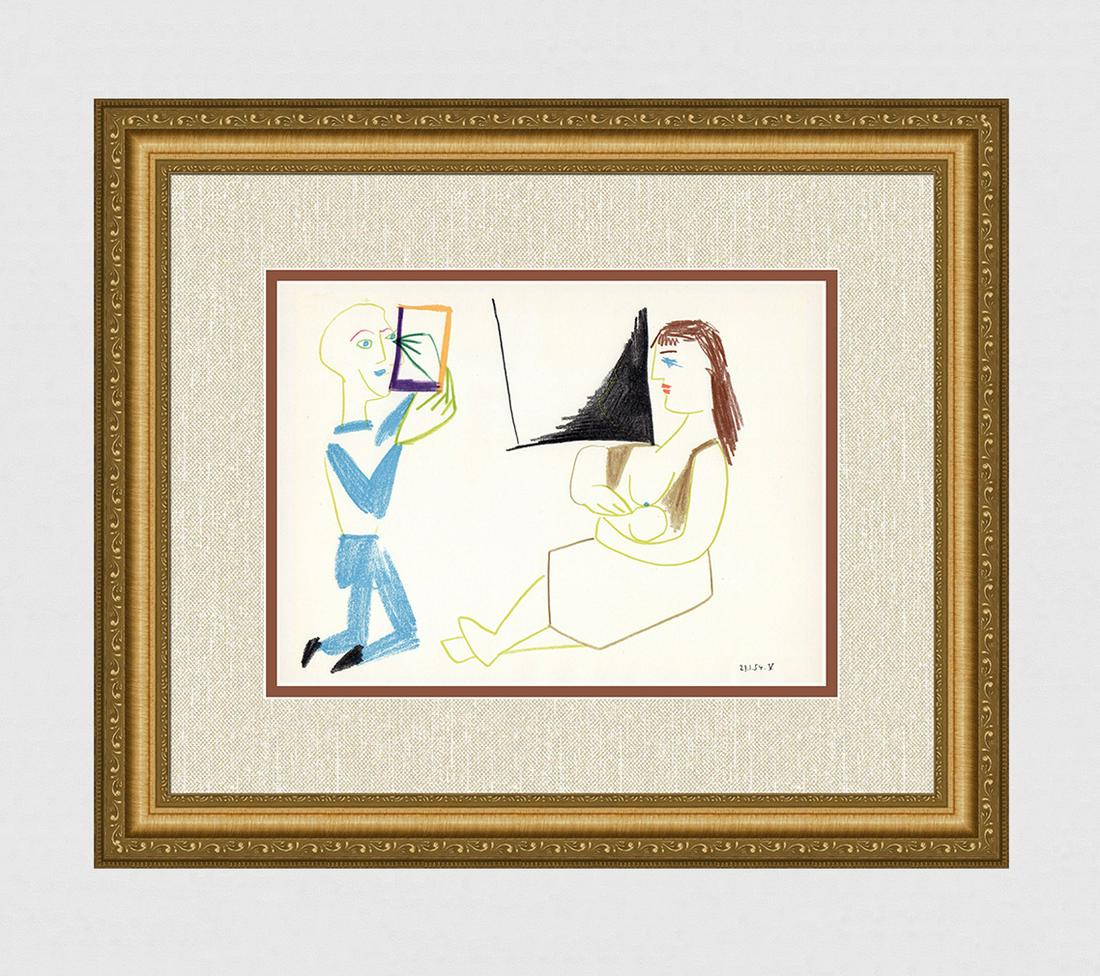 1954 Pablo PICASSO Color Lithograph "Study of a Nursing: Pablo Picasso (1881 - 1973). Clown et Femme Nue (Clown and Nude Woman). 1954 Color Lithograph on wove paper after the crayon drawing. Dated in the plate, lower right. Lithography executed by Mourlot. 