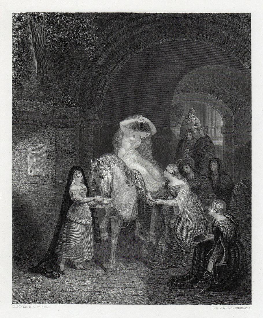 George Jones 1800s Engraving Lady Godiva Signed Framed (1 of 3)