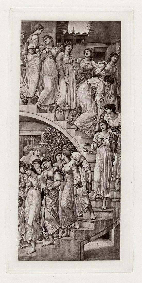 EDWARD BURNE-JONES 1800s Engraving "Musical Spiraling (1 of 3)