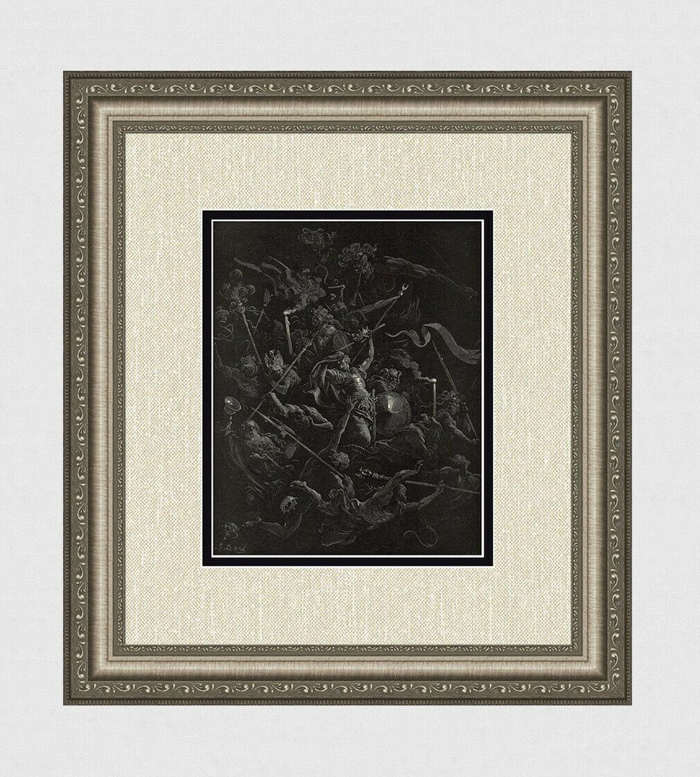 Gustave Dore Chaos watches as the Rebel Angels are: Gustave Dore. Chaos watches as the Rebel Angels are thrown into Hell (Milton's Paradise Lost). Antique woodcut wove paper after the original by master wood engraver Laurent Hotelin (French, active 183