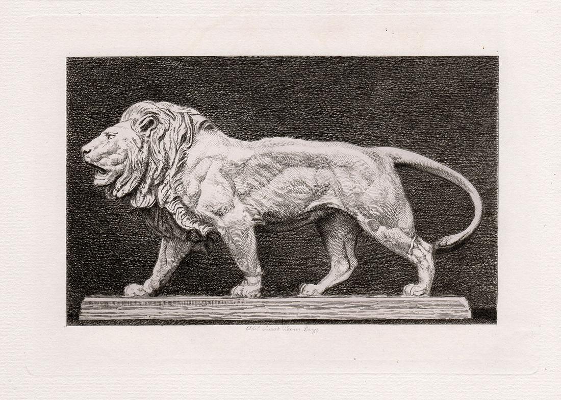 Antoine-Louis Barye 1880 etching Lion Walking signed (1 of 2)