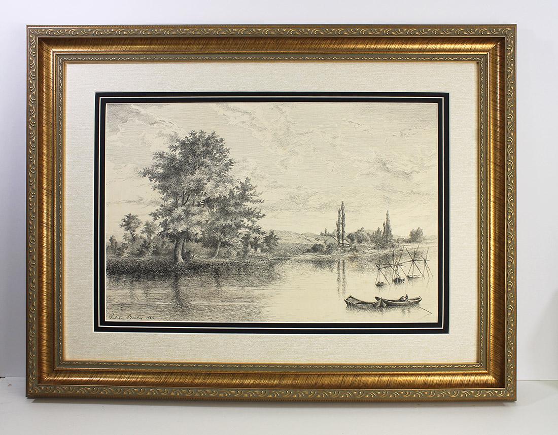 1883 Julien Boutry Exceptional French Landscape Ink (1 of 5)