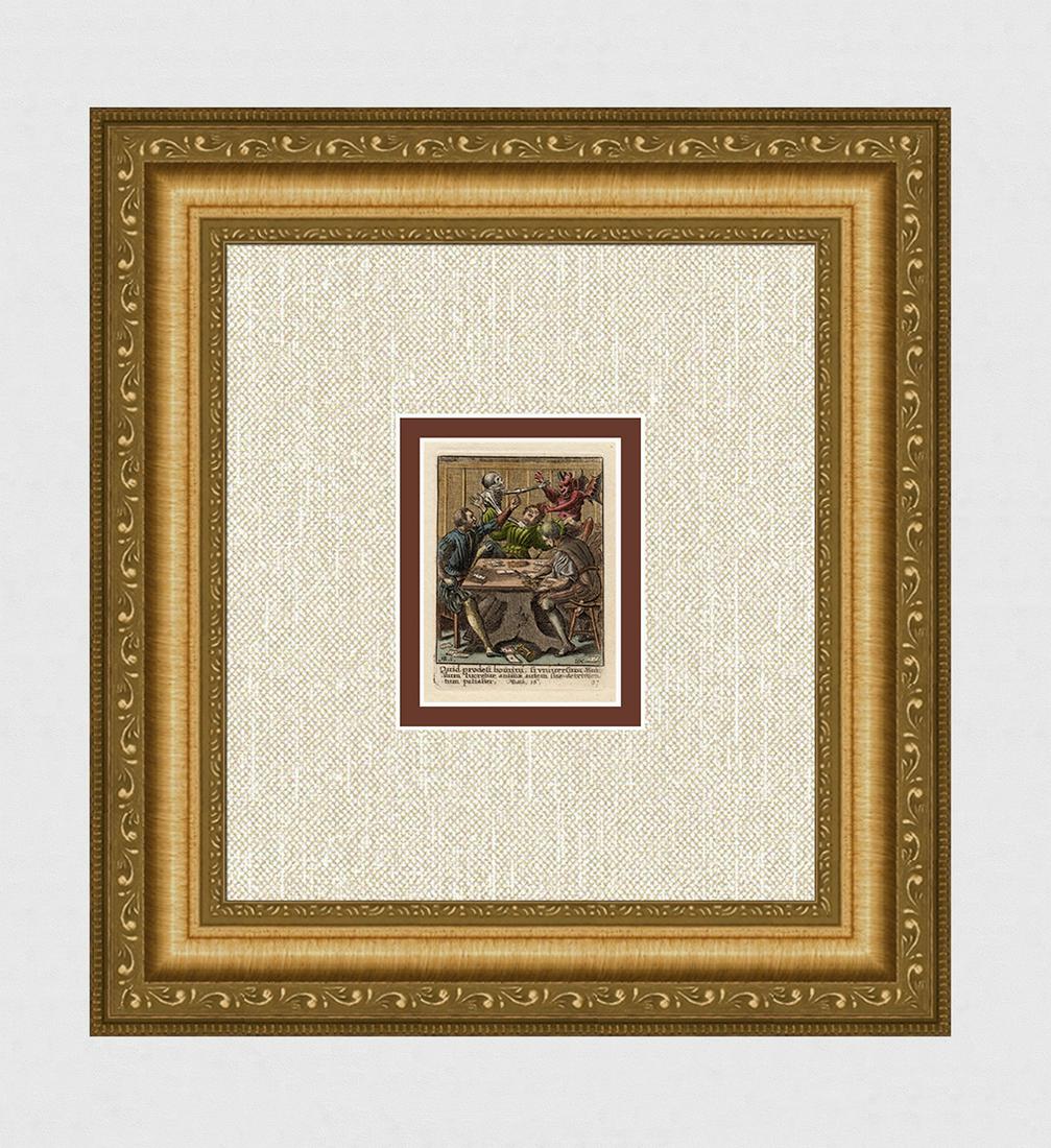 Hans Holbein 1816 etching Gamblers Death + Devil signed (1 of 3)