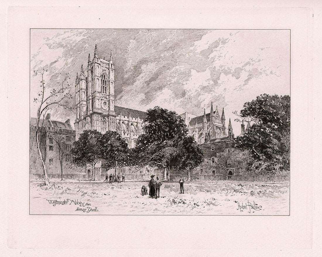 Herbert Railton 1889 etching Westminster Abbey from (1 of 2)