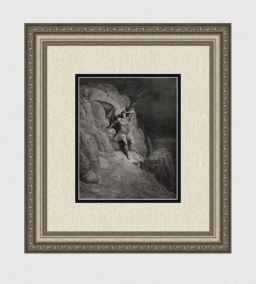 Gustave Dore Satan's Despair (Milton's Paradise Lost): Gustave Dore (Paul Gustave Louis Christophe Dore) (French, 1832-1883). Depiction of Satan (Milton's Paradise Lost). Antique woodcut wove paper after the original by master wood engraver Adolphe FranÃ