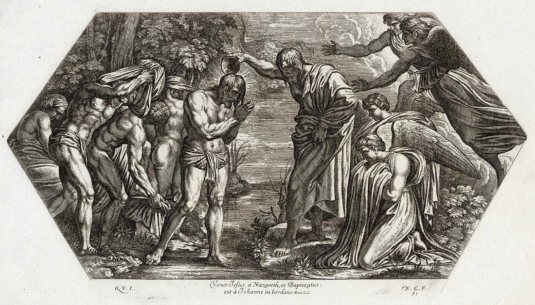 Raphael 1649 Engraving Vatican Jesus Baptized in the (1 of 3)