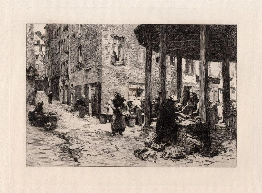 Leon Lhermitte Fish Market etching signed (1 of 3)