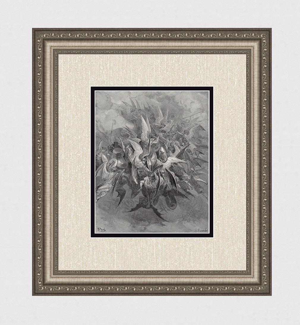 Gustave Dore Battle of the Angels (Milton's Paradise: Gustave Dore (Paul Gustave Louis Christophe Dore) (French, 1832-1883). The Battle of the Angels (Milton's Paradise Lost). Antique woodcut wove paper after the original by a master wood engraver. c. 18