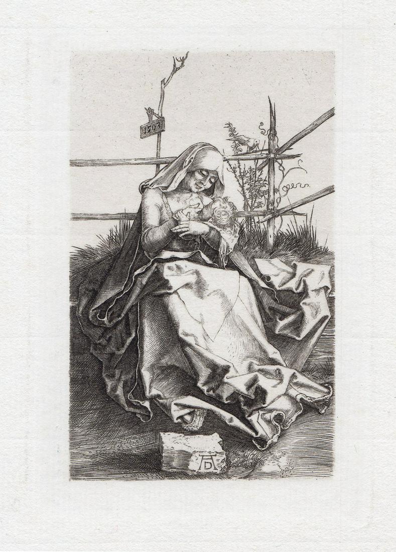 Albrecht Durer Antique Engraving Madaonna on a Grassy (1 of 2)