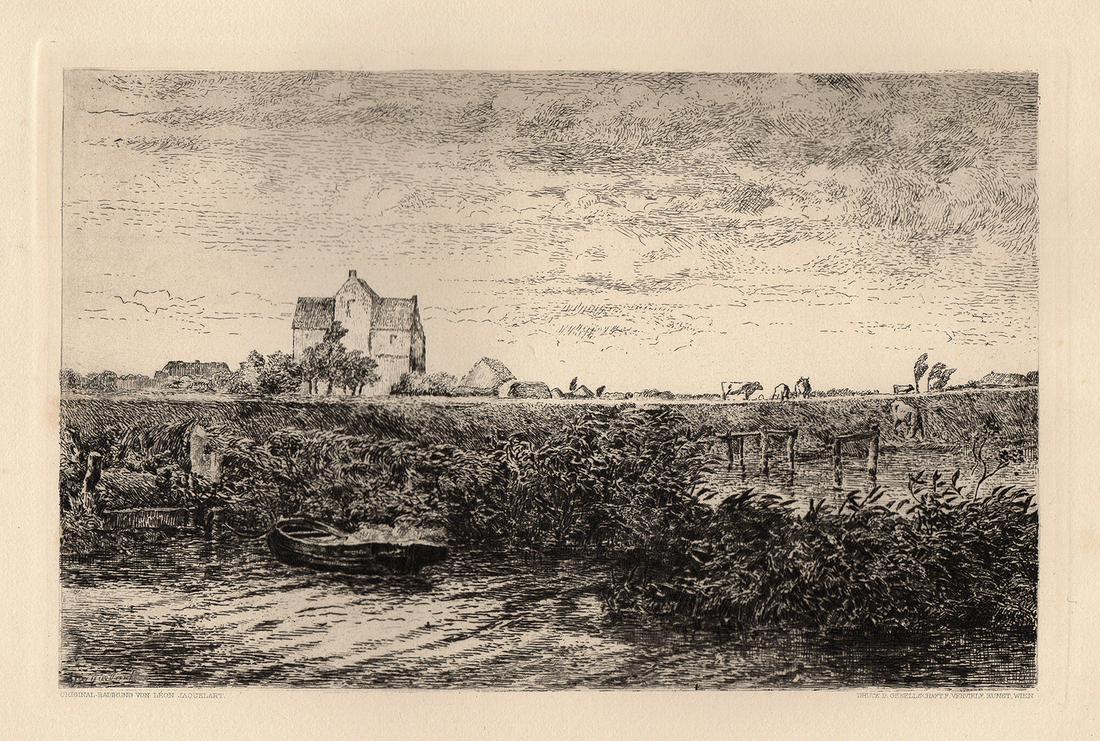 Leon Jaquelart 1800s Landscape etching (1 of 2)