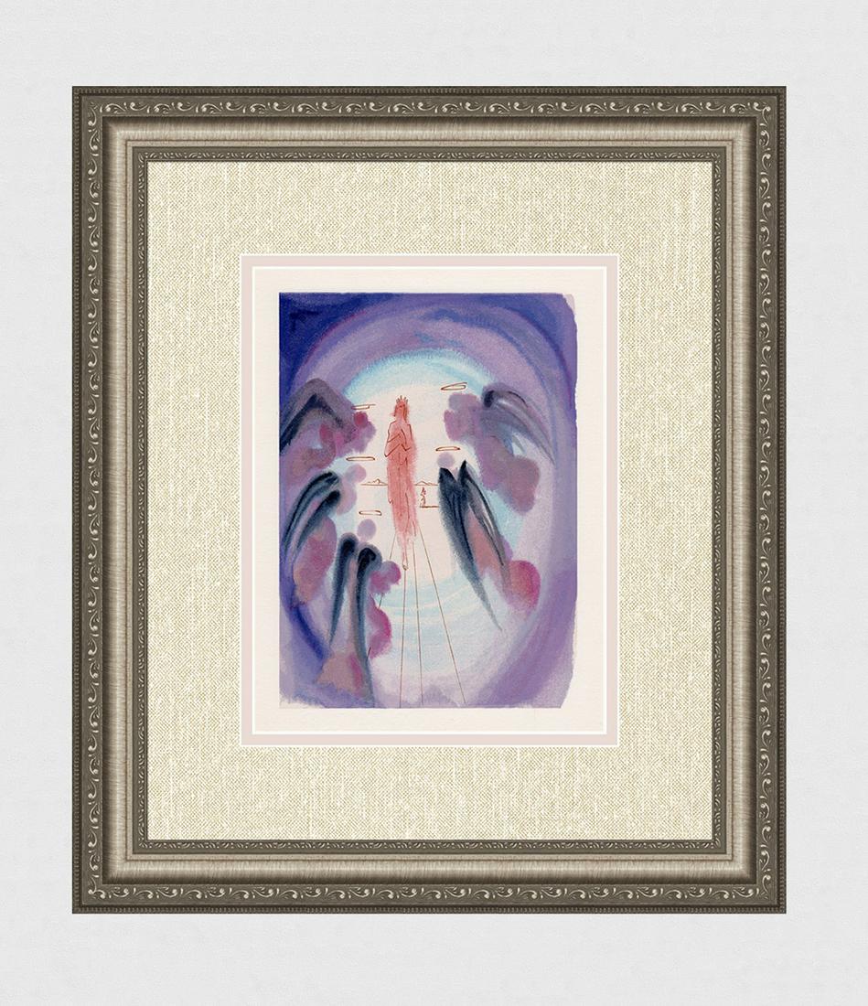 1960 Salvador Dali Joy Blessed Original Woodcut: Salvador Dali. (1904-1989). "The Joy of the Blessed" Paradise Canto 24. Authentic Original Color Woodcut from The Divine Comedy Printed in 1960 on B.F.K. Rives Paper ( this is not a reproduction, copy