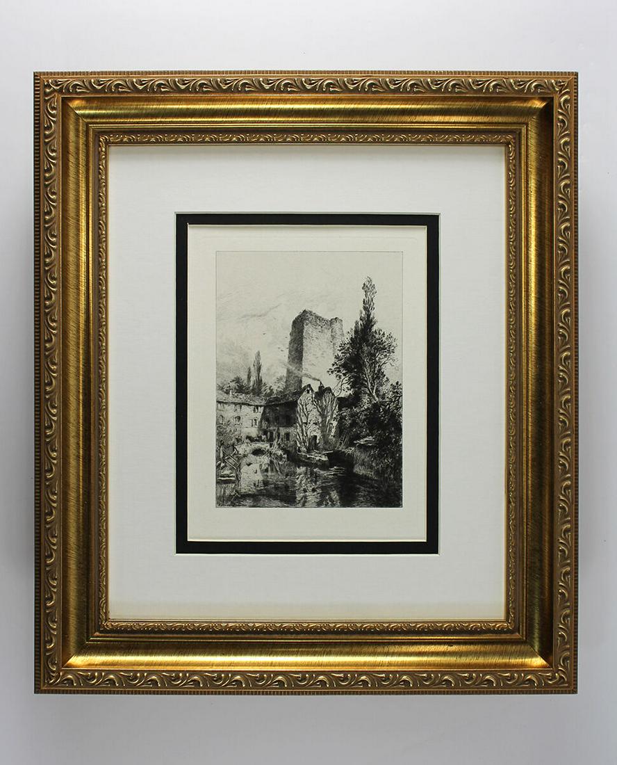 Brunet DEBAINES Original 1800s Etching Oxford Castle (1 of 2)