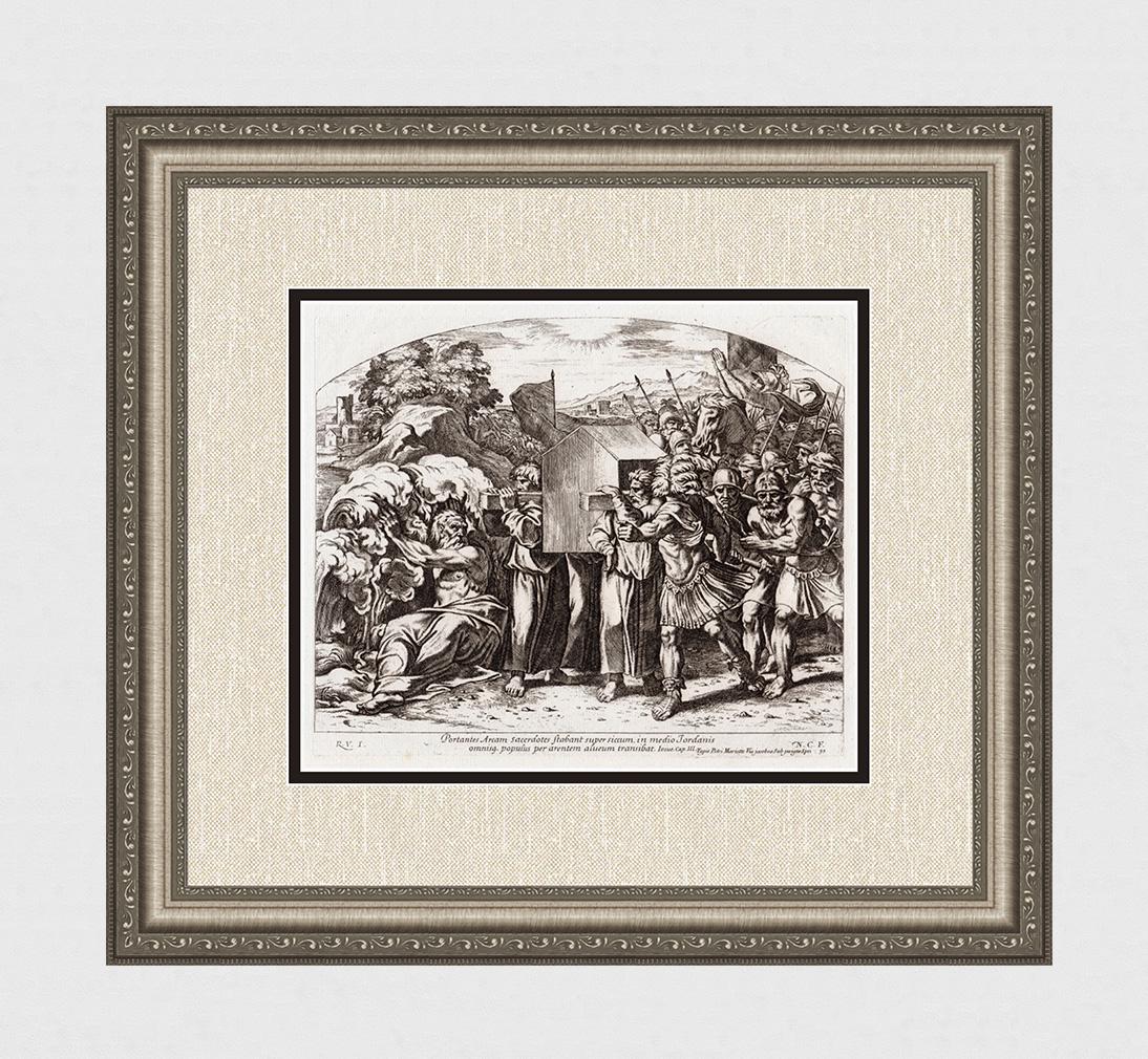 Raphael 1649 Engraving Vatican The Ark of the Covenant: Raphael (Italian, 1483-1520). The Ark of the Covenant . Antique 1649 engraving on laid paper after the original from the series of etchings Biblical Scenes, after the frescoes by Raphael in the Vatica