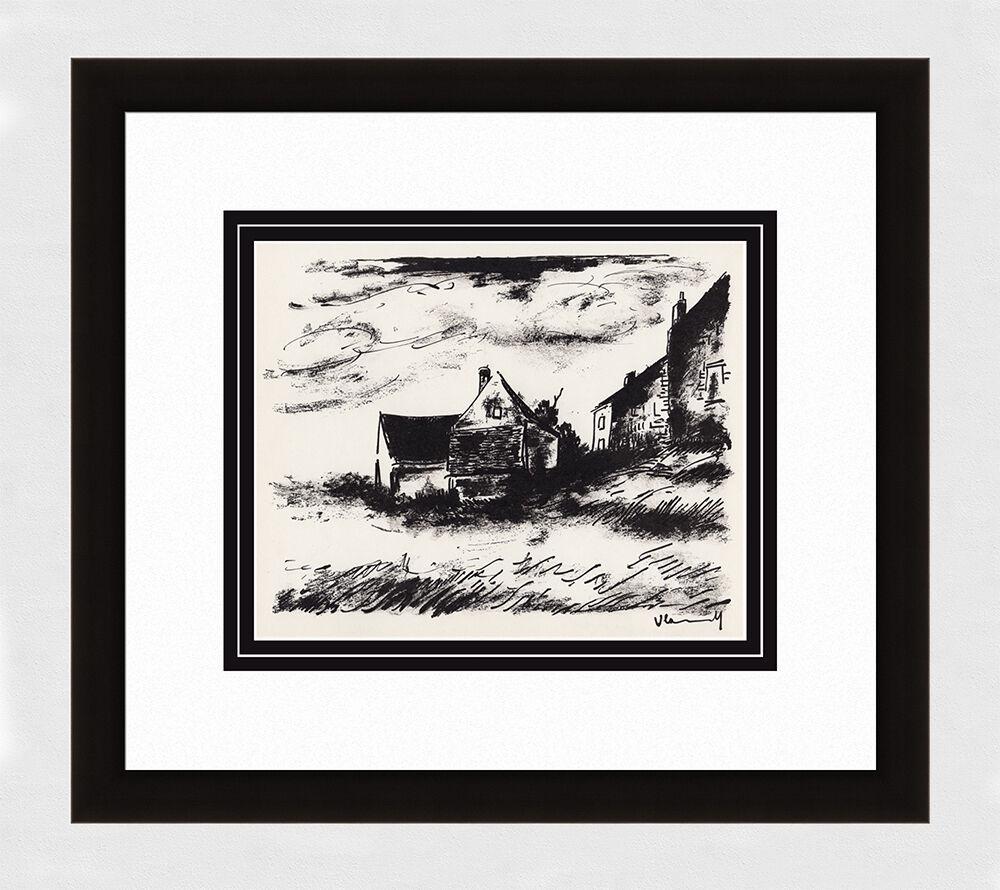 Maurice de Vlaminck La Potiniere a Rueil 1958: Maurice de Vlaminck. (1876-1958). La Potiniere a Rueil. Original Lithograph on Wove Paper. 1958. Signed in the plate. Excellent. Atelier Mourlot. Image Size 8 1/2 x 11 inches. Approximately 17 x 20 in