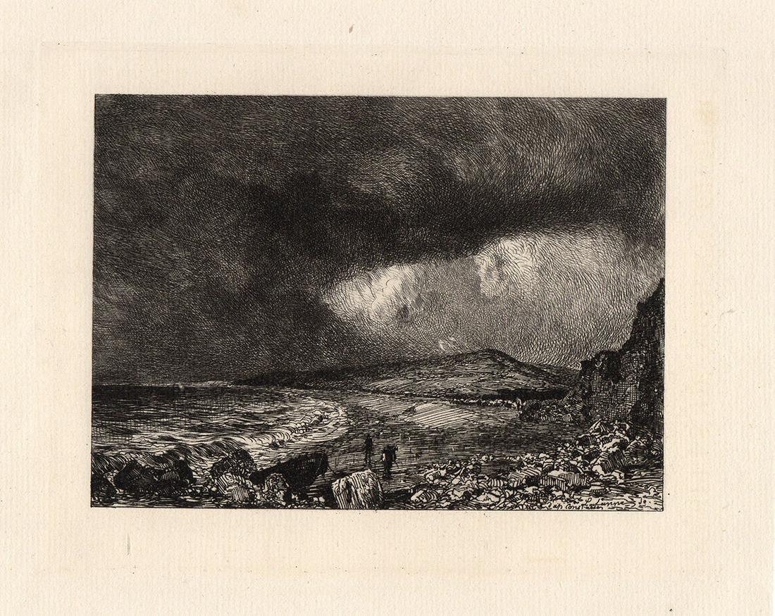 1873 John Constable Weymouth Bay etching signed: John Constable. (English, 1776- 1837). Weymouth Bay (Weymouth Bay Approaching the Storm) (La baie de Weymouth a l'approche de l'orage). Antique Copper plate Etching on thick laid paper after the origi
