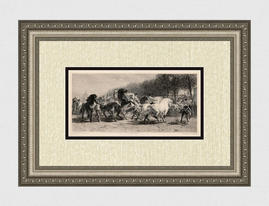 Rosa BONHEUR 1800s Etching The Great Horse Fair SIGNED (1 of 4)