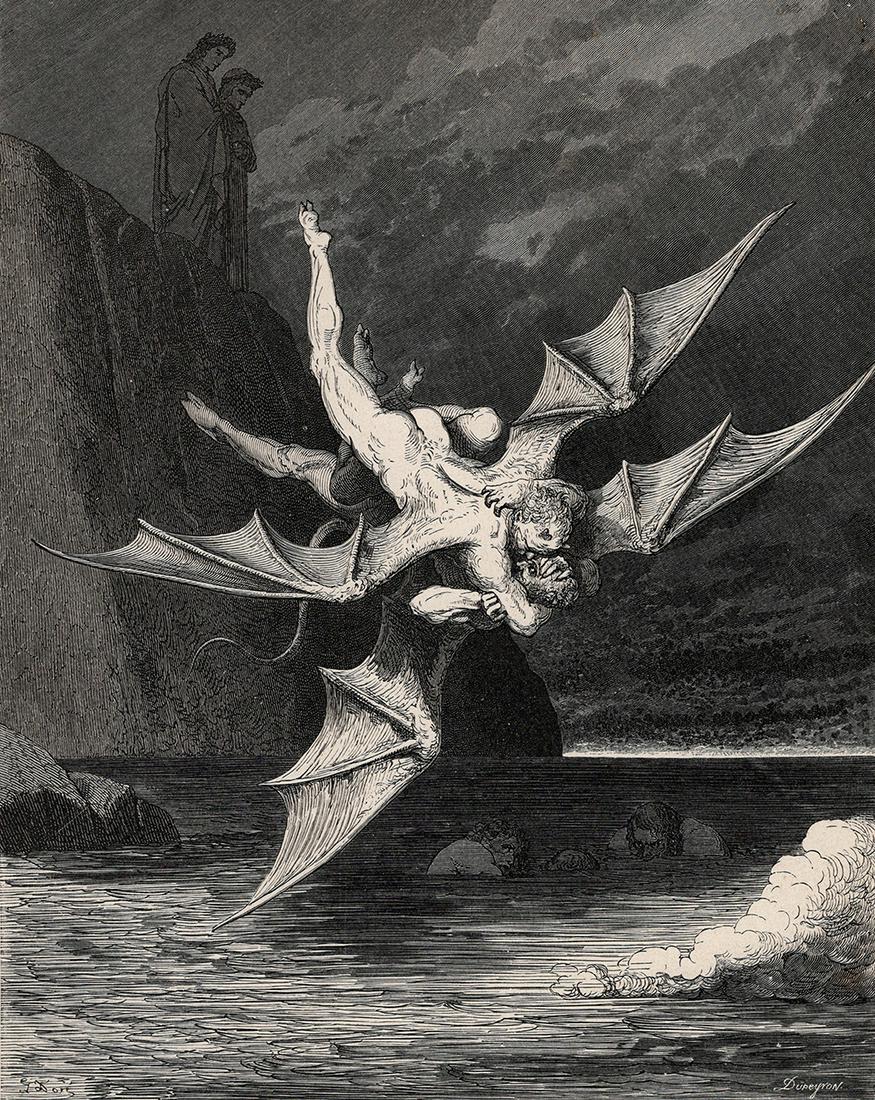Gustave Dore Winged Demons (Dante's Divine Comedy Enferno) c. 1880 Woodcut (1 of 3)