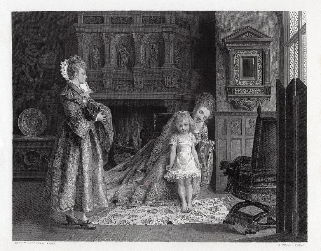 Ignacio de Leon y Escosura The Toilet of the Young Princess engraving signed (1 of 2)